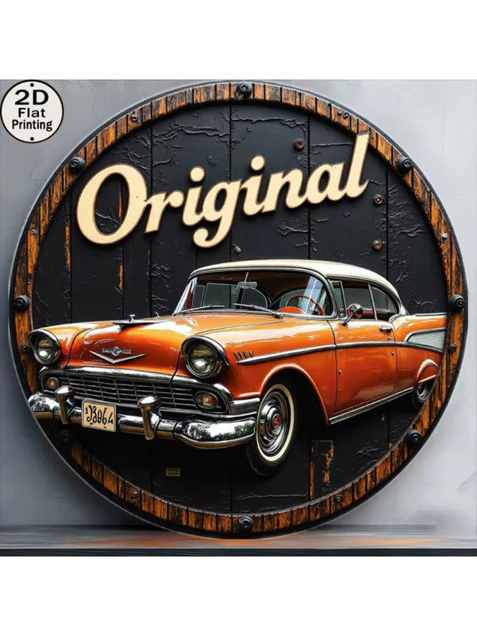 HELLOYOUNG Vintage Auto Rundes Metallschild Wandkunst in Multicolour, Durchmesser: 20,32 cm - Bild 6