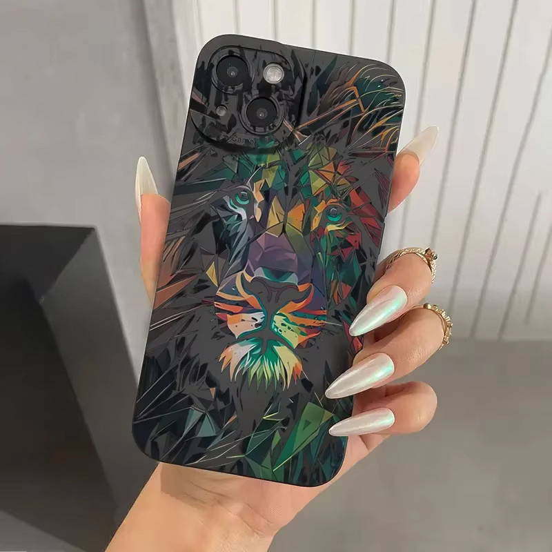 Stoßfeste Silikon-Handyhülle mit buntem Löwenmuster für iPhone Modelle, mattes Finish, Mehrfarbig - Bild 4