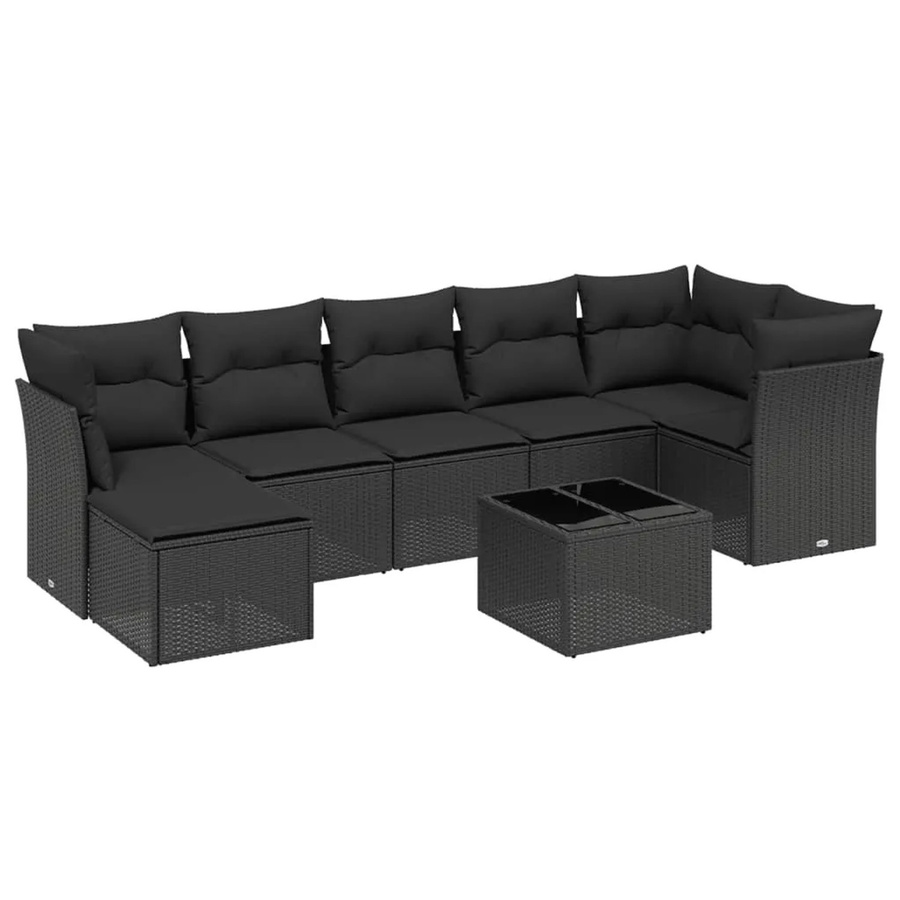vidaXL 8-tlg Garten-Sofagarnitur in L-Form aus schwarzem Poly-Rattan mit Kissen und pulverbeschichtetem Stahlgestell - Bild 2