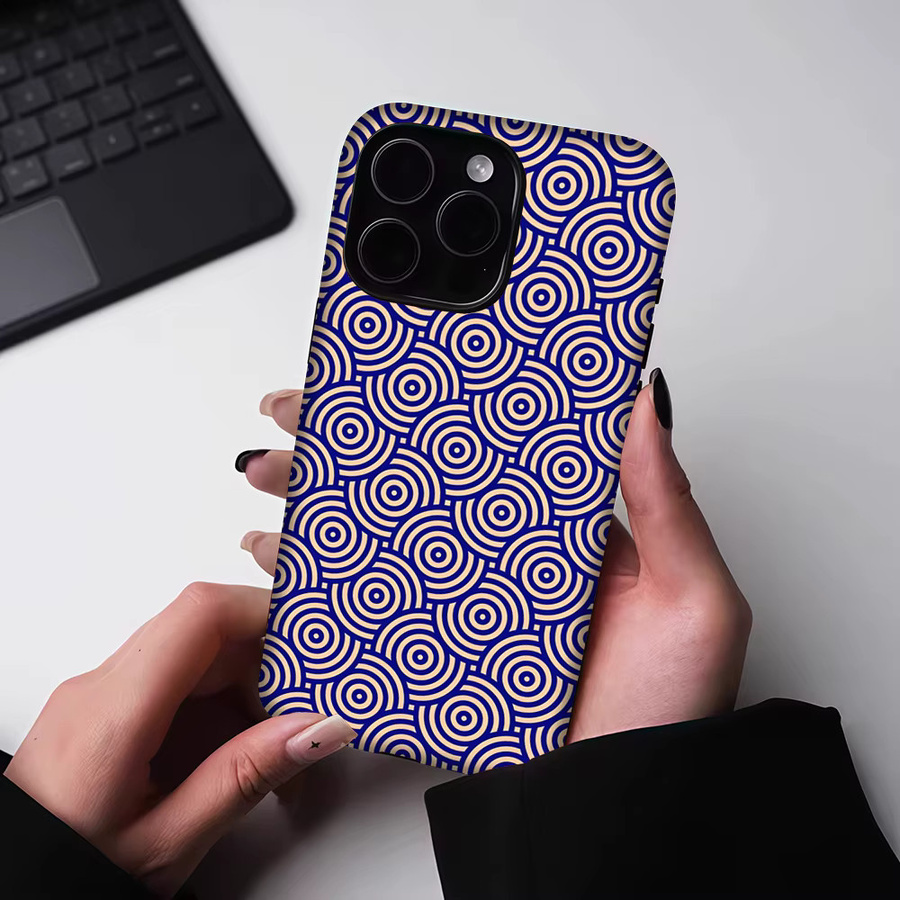 Potdemiel Magnetische Handyhülle Indigo mit konzentrischen Kreisen für iPhone 17 16 15 14 13 Pro Max Plus, Robuste Einzel- und Doppelschichtige Schutzhülle, Blau - Bild 5