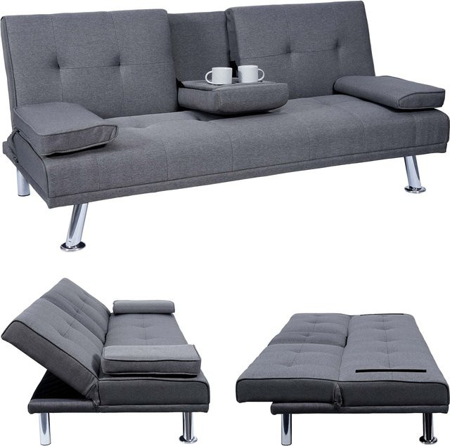 MCW 3er-Sofa F60 Schlafsofa in Dunkelgrau mit Textil und Kunstleder, B/H/T: 166 x 81 x 97 cm - Bild 1
