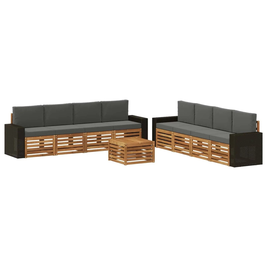 vidaXL Sofagarnitur aus Massivholz Akazie mit 9 Kissen im Latten-Design, modern, Anthrazit/Grau, B/T/H: 226,68 x 151,34 x 76,00 cm - Bild 2