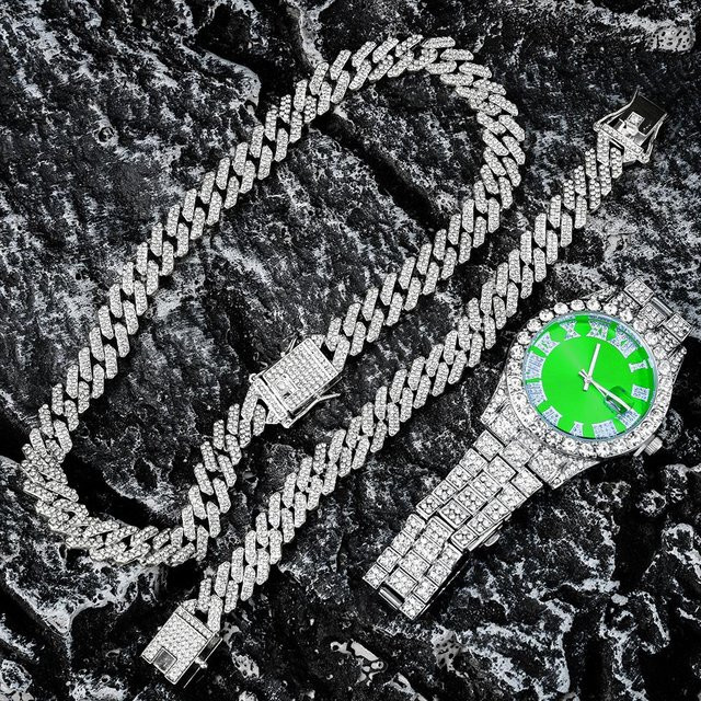 YIRAN Halskette und Armband Set, Silber, Kupfer, Messing, Kristall, Herren - Bild 1