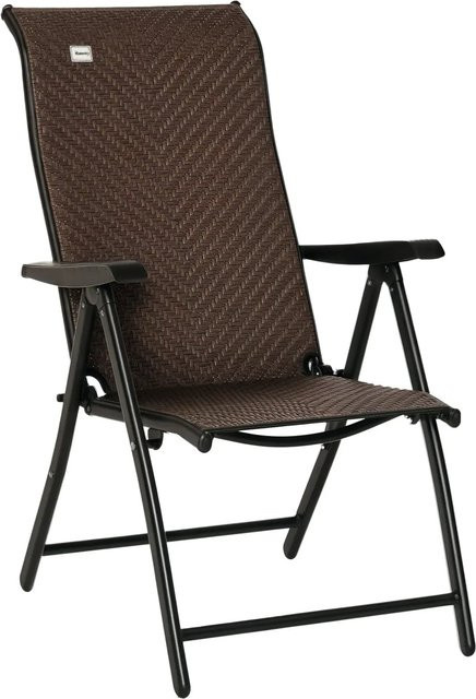 Outsunny Klappstuhl aus Polyrattan und Stahl in Braun und Schwarz mit Armlehnen, B/T/H: 71 x 58 x 111 cm - Bild 1