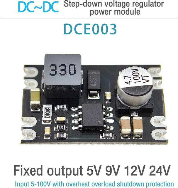 Aideepen DC-DC Step Down Board Buck Converter Stromversorgungsmodul mit Abschaltfunktion, Farbe: Schwarz, Ausgang: 5V/9V/12V/24V, Eingangsspannung: 7V-100V - Bild 1