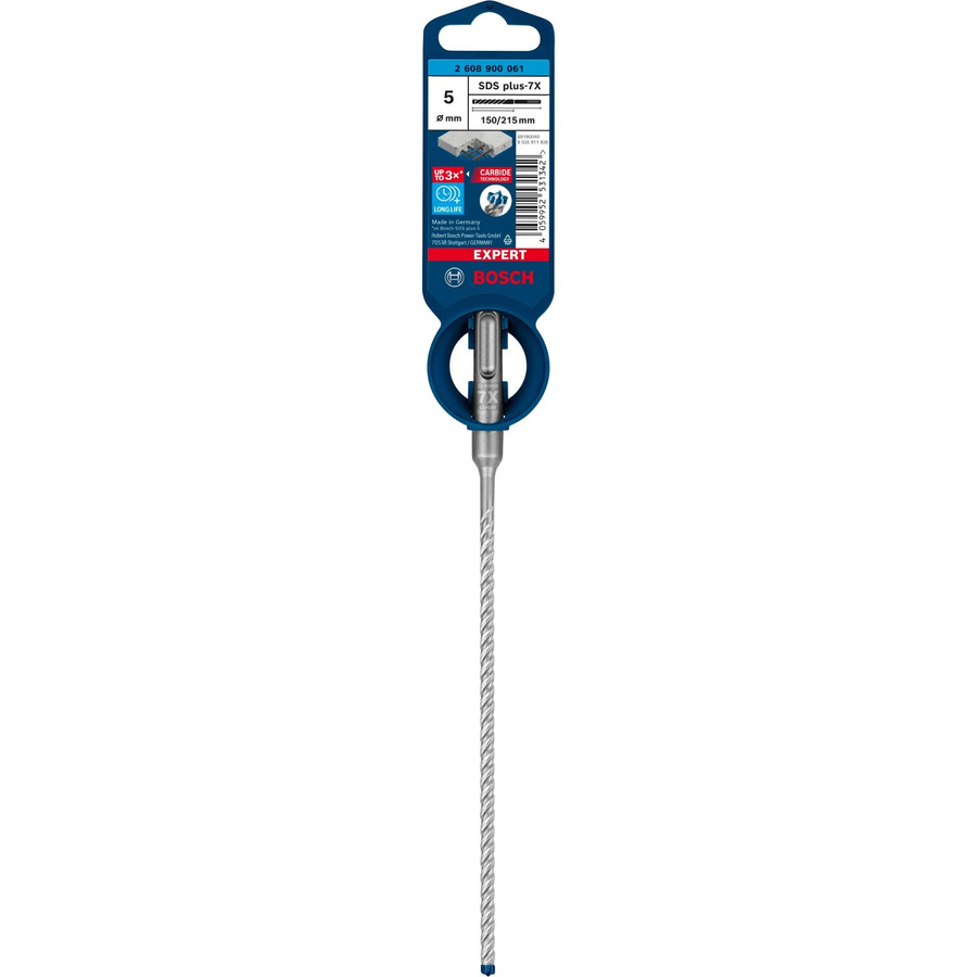 Bosch Expert Hammerbohrer SDS Plus-7X mit Carbide-Spitze, Farbe: Silber, Durchmesser: 5 mm, Länge: 150 mm, Gesamtlänge: 215 mm - Bild 2