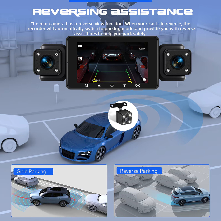 Podofo Dashcam mit 1080P Full HD, WIFI App-Steuerung, 4 Linsen, Nachtsicht und Bewegungserkennung in Schwarz - Bild 4