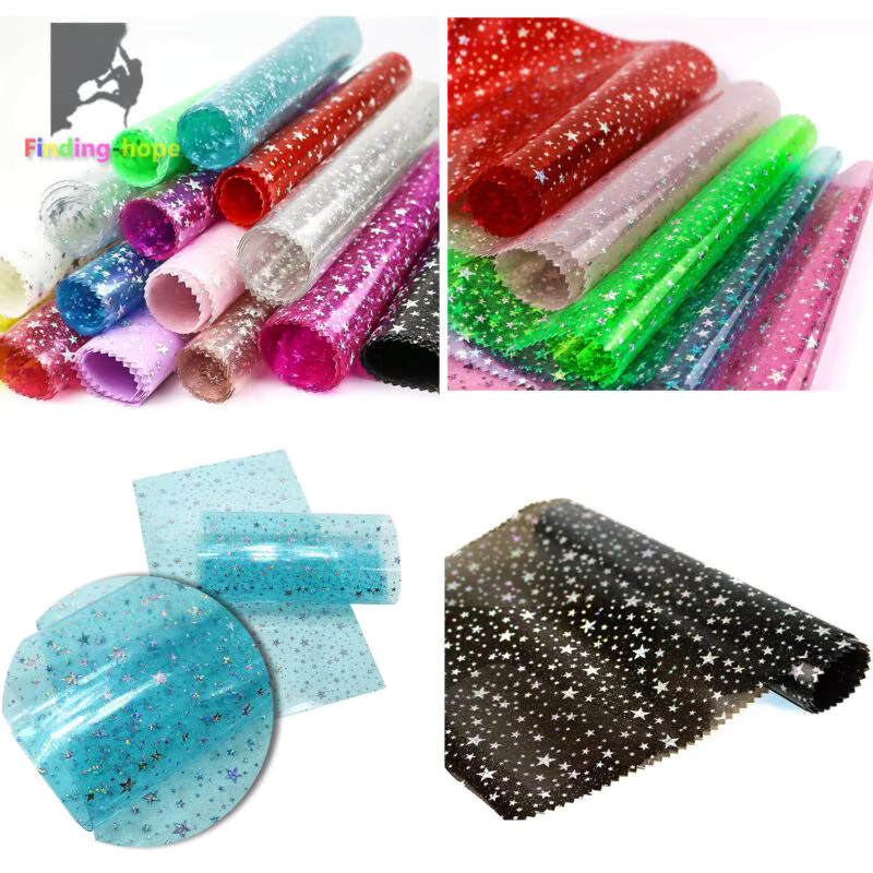 Findohope PVC Vinyl Sterne Stoffbahnen in Transparent, Weiß und Multicolour, schillerndes Hologramm-Material für DIY-Handwerk und Dekoration - Bild 2