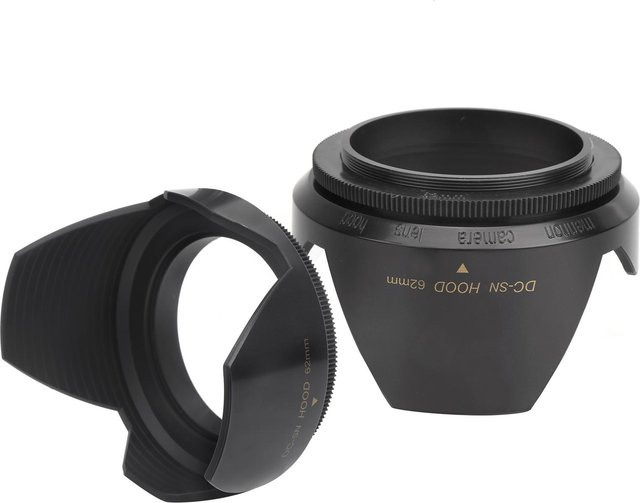 Koogeelife 2er-Set Kunststoff Gegenlichtblende in Blütenblattform für 62mm Filteröffnung, Schwarz - Bild 1
