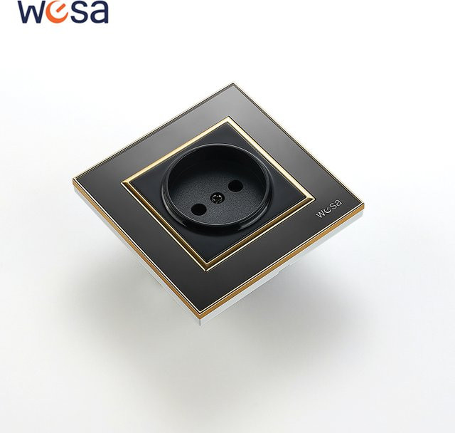 WESA Wandsteckdose mit eingebettetem Stecker in Schwarz, EU-Standard, flammhemmend, 250 V - Bild 1