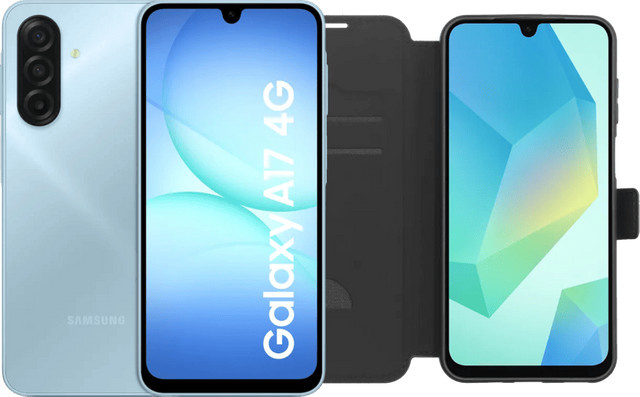 Samsung Galaxy A17 128GB Blau 4G mit BlueBuilt Book Case in Schwarz - Bild 1