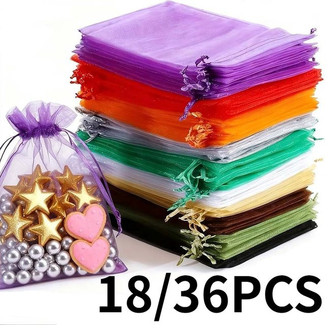 Bunte Mesh Geschenkbeutel in verschiedenen Farben für Hochzeiten, Weihnachten und Partys (18 oder 36 Stück) - Bild 1