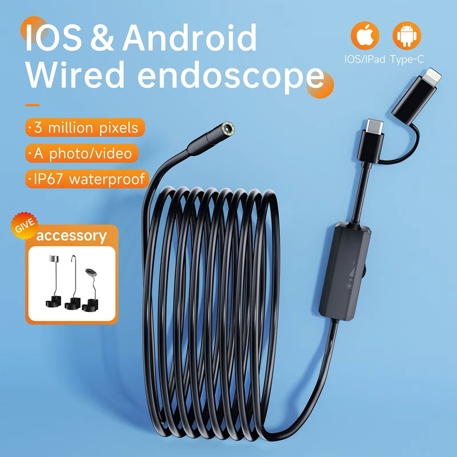 DUTRIEUX Endoskop Kamera für Android, iPhone und iOS zur Inspektion von Auto, Rohr und Kanalisation, Schwarz, Durchmesser: 5,5/8 mm - Bild 3