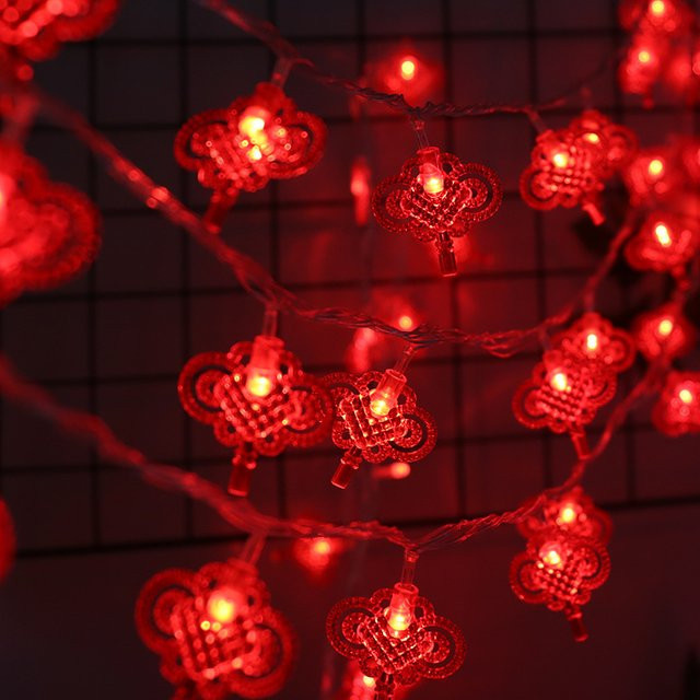 EACH PARTY LED-Lichterkette mit roten chinesischen Laternen und Knoten, batteriebetrieben, 3 m Länge mit 20 Lichtern - Bild 1