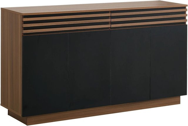 Merax Sideboard modern in Braun und Schwarz mit 4 Türen, B/T/H: 150 x 40 x 85 cm - Bild 1