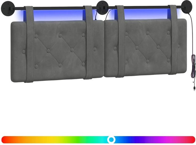 vidaXL Hängendes Kopfteil mit integriertem LED Licht aus Samt in Dunkelgrau, B/H: 130 x 55 cm - Bild 1
