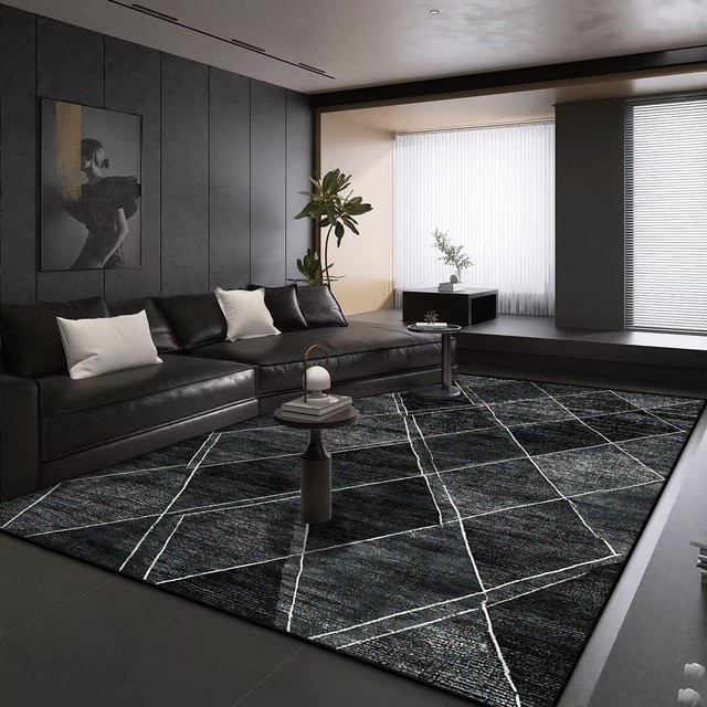 Moderner Geometrie Wohnzimmerteppich HGHT in Schwarz, rutschfest und waschbar, B/T: 120 x 160 cm - Bild 1