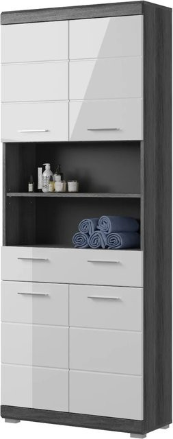 Inn.Furn Badezimmer Hochschrank Shawn in Weiß Hochglanz und Rauchsilber Grau B/T/H: 74 x 31 x 191 cm - Bild 1