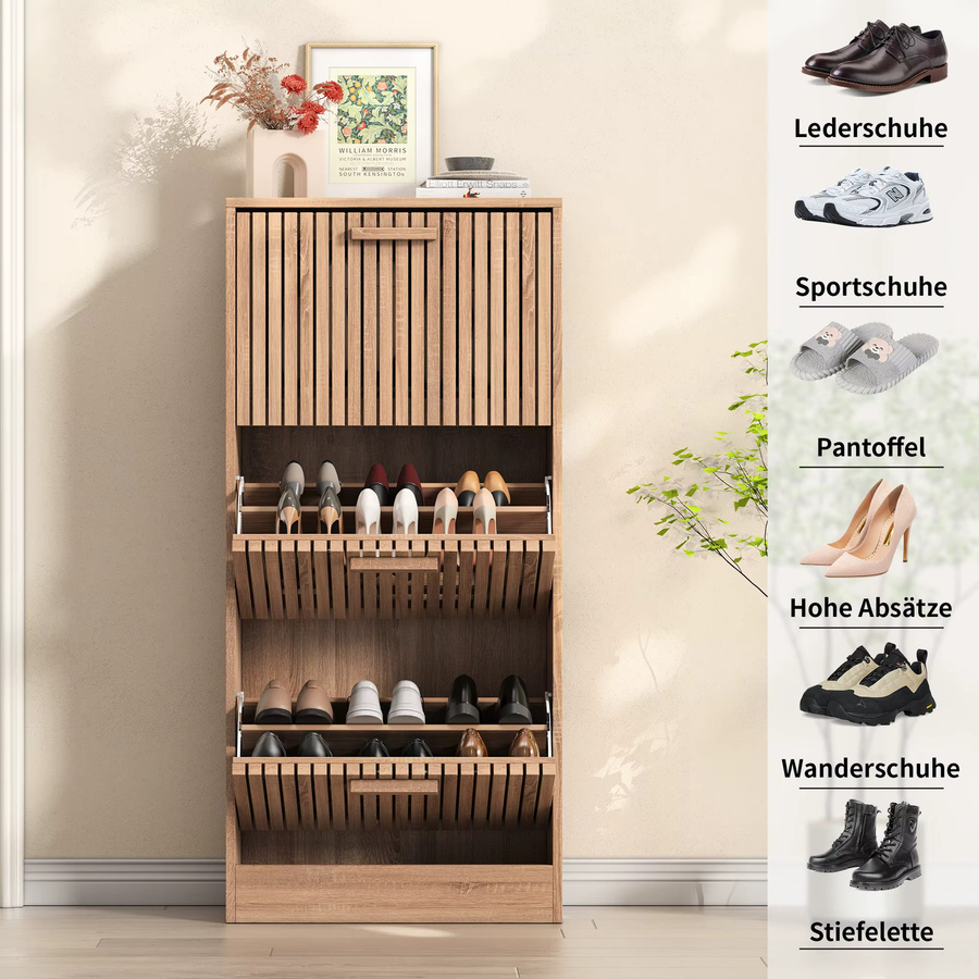 Rosahqnda Beistelltisch aus Massivholz als Schuhschrank mit aufklappbarem Deckel in Braun und Multicolour - Bild 4