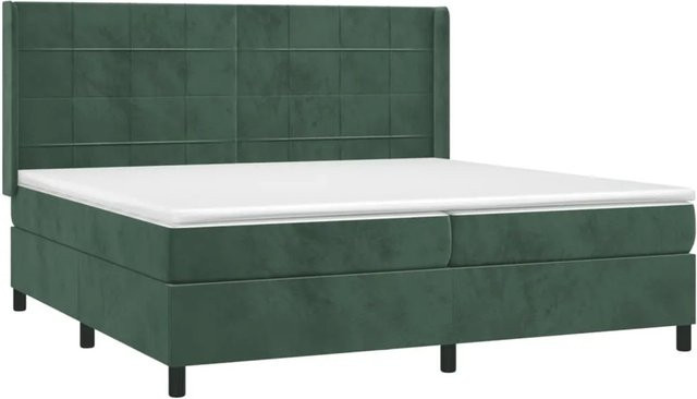 vidaXL Boxspringbett mit Matratze in Dunkelgrün aus Samt mit LED-Unterbettbeleuchtung und USB-Anschluss, B/T/H: 200 x 200 x 118 cm - Bild 1