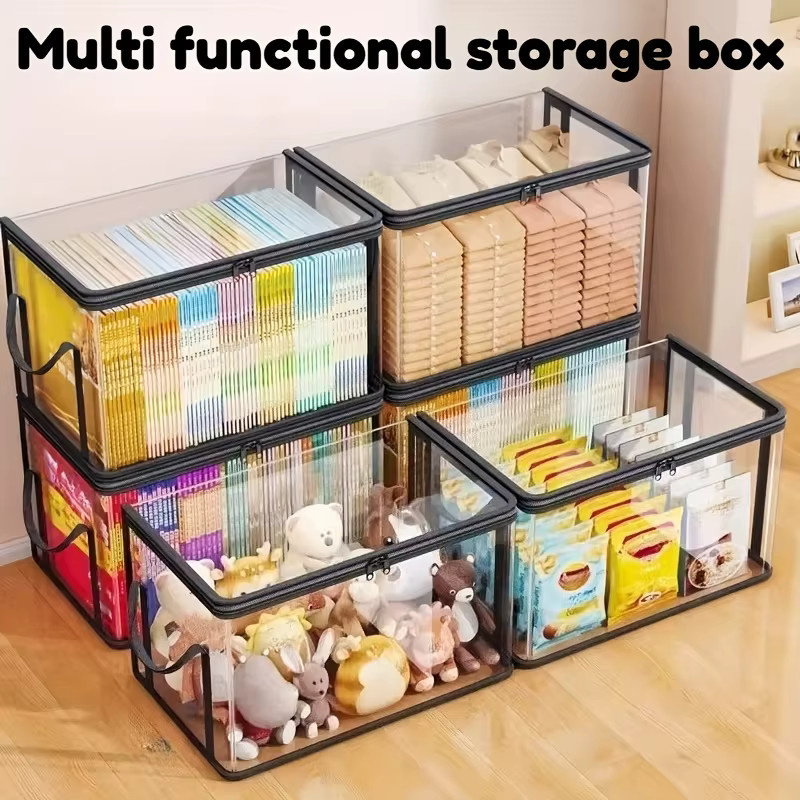 Staubdichte Buchaufbewahrungsbox mit Reißverschluss, faltbare Zeitschriften-Aufbewahrungsbox aus transparentem Kunststoff, Farbe: Weiß, B/T/H: 38,0 x 32,0 x 1,0 cm - Bild 4