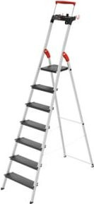 Hailo L100 TopLine Stehleiter aus Aluminium mit 7 Stufen, Silber, inklusive Multifunktionsschale und Haltebügel, belastbar bis 150 kg - Bild 1