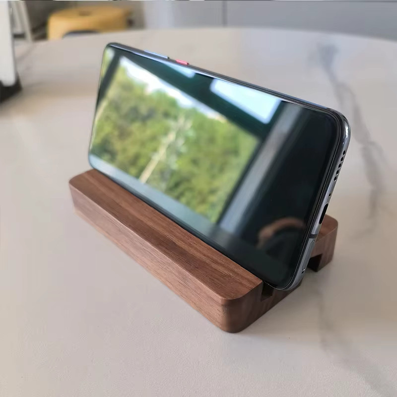 Universal Handy Ständer aus Massivholz in Braun für Smartphone, Tablet, PC und E-Reader als Schreibtisch Halterung - Bild 3
