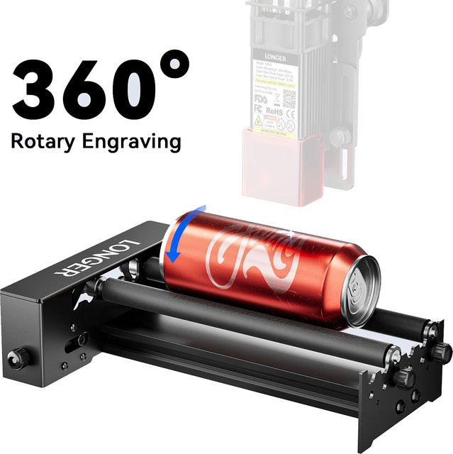360 Grad Auto Rotary Roller für Lasergravurmaschinen zur Bearbeitung von zylindrischen Objek wie Gläsern, Dosen, Tassen und Flaschen, Schwarz - Bild 1