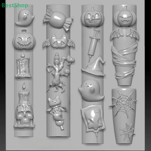 HNKMP Nagelform 3D Silikon Halloween Kürbis Spinne Relief, Transparent - Bild 1