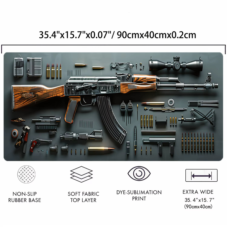 XGZ Gaming Mauspad mit Schusswaffen-Design und rutschfester Gummiunterseite - Bild 4