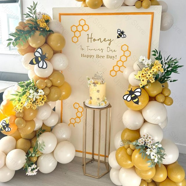 Boho Luftballon-Girlande in Senfgelb, Weiß und Beige für Geburtstagsdekorationen und Babypartys - Bild 1