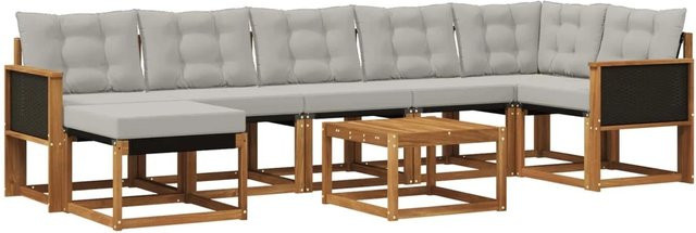vidaXL Outdoor-Sofagarnitur L-Form aus Akazienholz mit 8 Kissen in Braun und Hellgrau - Bild 1