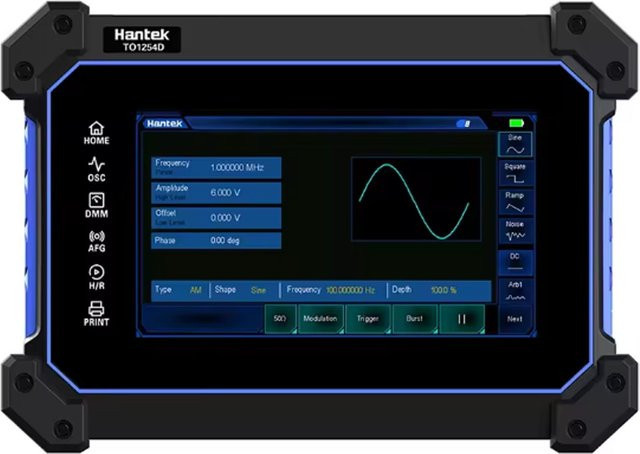 Hantek TO1254D Digitales Oszilloskop der TO1000 Serie mit Touchscreen, 4-Kanal Tragbares USB-Oszilloskop, Signalquelle und Multimeter-Tester in Schwarz - Bild 1