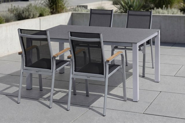 Kettler Granada Garten-Essgruppe aus Alu, Spraystone und Textil in Silber/Anthrazit mit 6 Stühlen, Tisch B: 200 cm, T: 95 cm, H: 74 cm - Bild 1