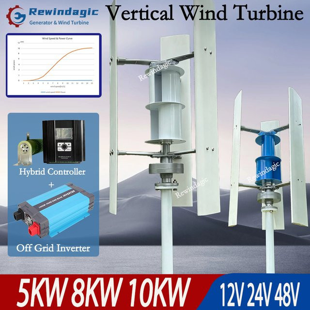 Rewindagic Vertikaler Windturbinengenerator 10 kW, Geräuscharmer 5 kW 3-Phasen-Generator in Weiß, 24 V / 48 V Netzunabhängiges System für den Heimgebrauch - Bild 1