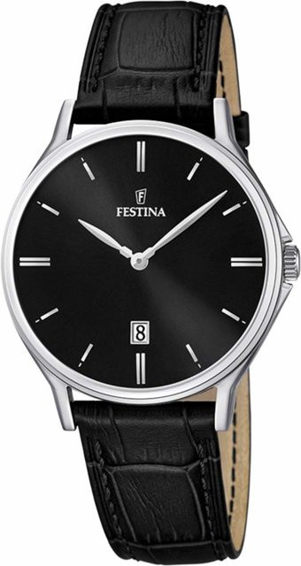Festina Herrenuhr, Quarz, Edelstahl, Leder, 39 mm, Schwarz, 5 ATM - Bild 1