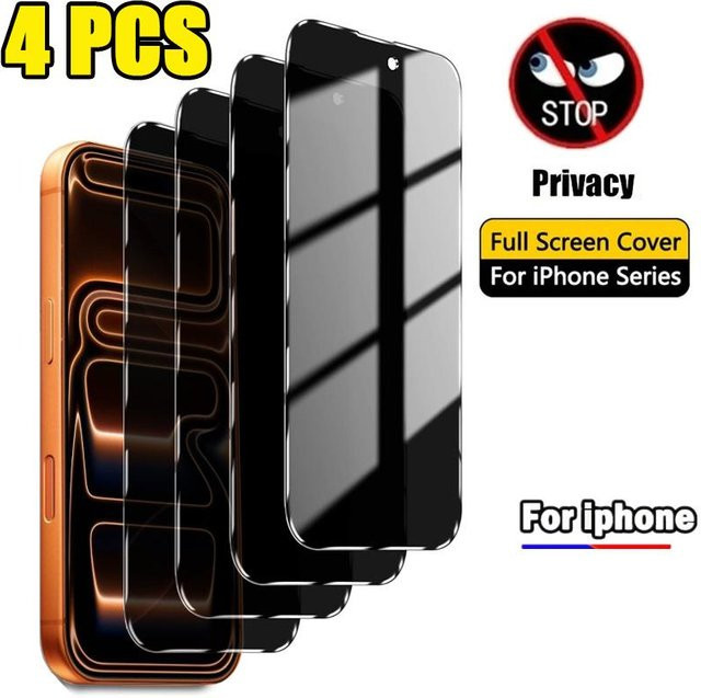 4er-Pack Anti-Spionage Panzerglas für iPhone 17, 17 Pro, 17 Pro Max und 17 Air, Blickschutzfolie mit 9H Härte in Schwarz - Bild 1
