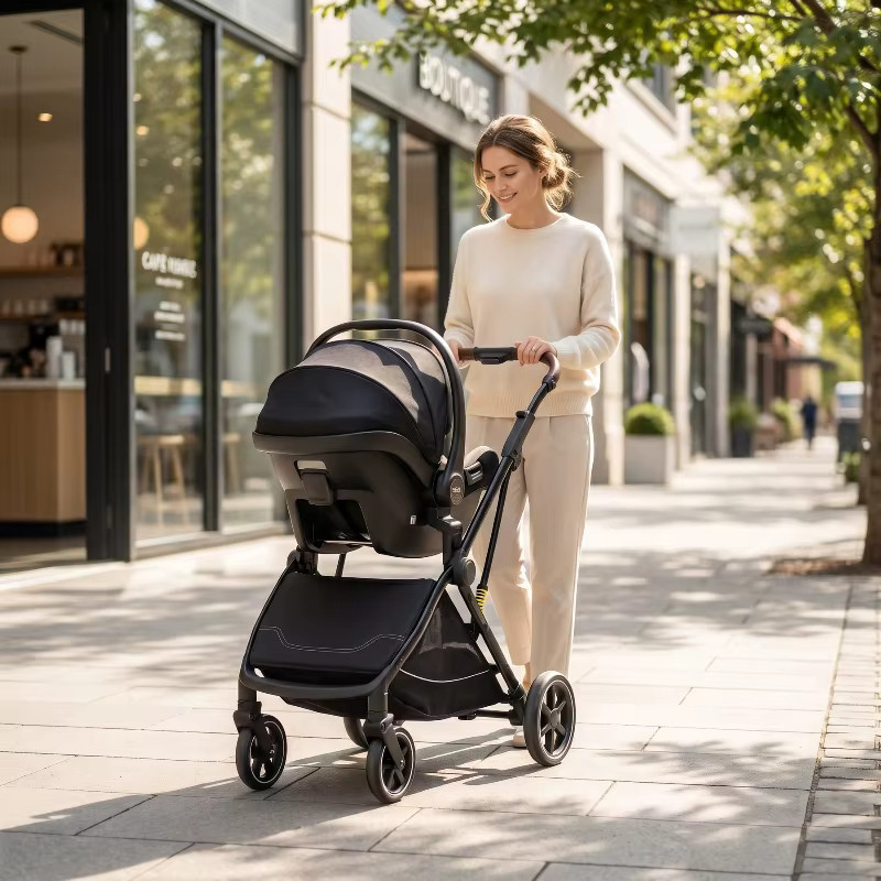 2-in-1 Reisekindwagensystem in Schwarz mit Babyautositz und Babywanne, faltbar - Bild 2