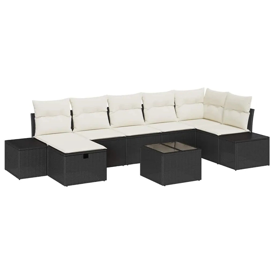 vidaXL 8-teiliges Gartenmöbel-Set aus Poly-Rattan in Schwarz und Beige mit Kissen und Couchtisch für Terrasse und Garten - Bild 2