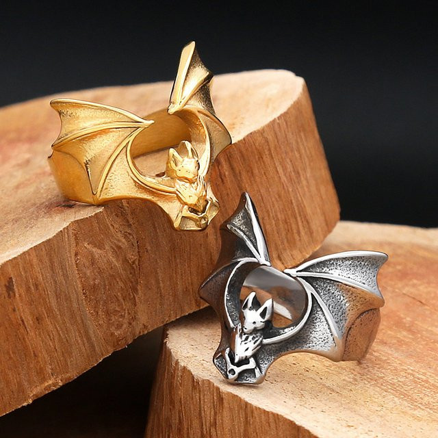 owlucky Fledermaus Ringe, Edelstahl, Vintage, Unisex, Bunt - Bild 1