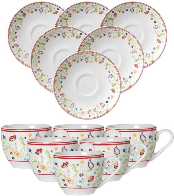 Ritzenhoff & Breker Espressotassen mit Untertassen Shanti aus Porzellan, floral, Multicolour, 6er Set, 80 ml - Bild 1