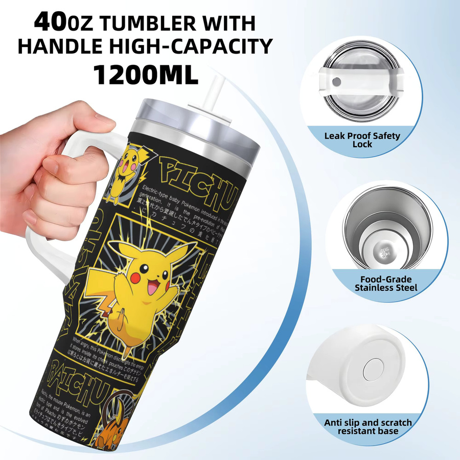 Potdemiel Pokemon Pikachu Edelstahl-Thermobecher in Gelb, auslaufsicherer Reisebecher für heiße Getränke mit 23,7 ml Volumen - Bild 3