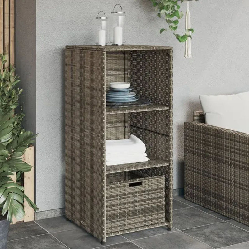 Vidaxl Gartenschrank aus Polyrattan in Grau mit Auszugsschublade und Scharniertüren, B/T/H: 50 x 55 x 115 cm - Bild 1