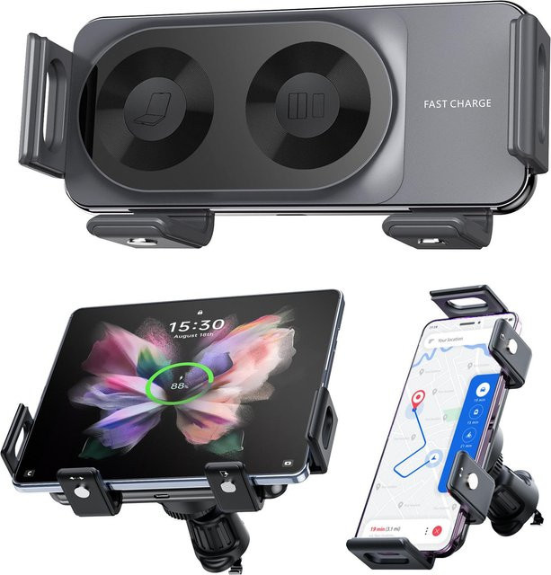 Magnetische kabellose Autohalterung mit Schnellladefunktion für Samsung Galaxy Z Fold und iPhone in Schwarz - Bild 1
