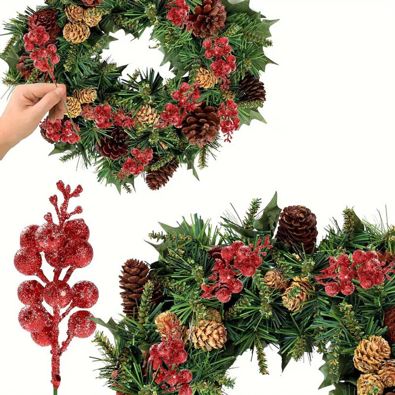 SZ-Damai 30 Stück künstliche Cranberry-Zweige in Rot für Weihnachts- und Valentinstagsdekoration sowie DIY-Kränze - Bild 4