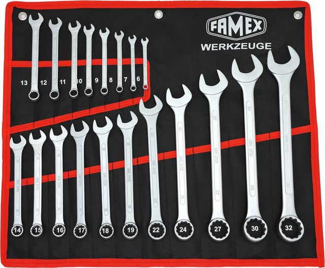 FAMEX 10349-19 Ringmaulschlüssel Set in Rolltasche, 19-teilig, Farbe Silber, aus gehärtetem Stahl - Bild 1