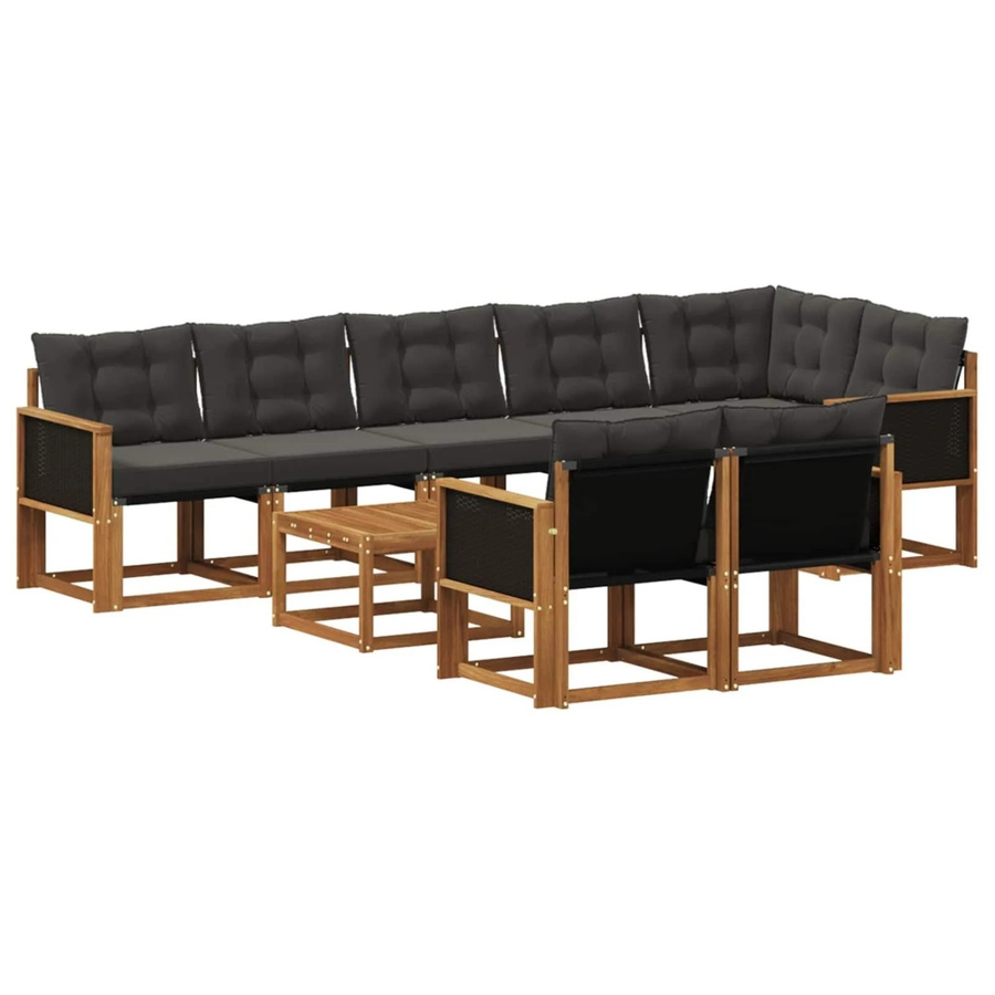 vidaXL Outdoor-Sofagarnitur L-Form aus massivem Akazienholz mit 9 Kissen in Schwarz und Natur - Bild 2