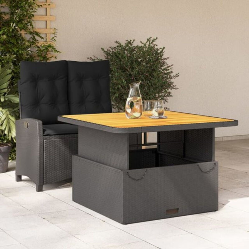 2-teilige Garten-Essgruppe aus Poly-Rattan mit Kissen in Schwarz von vidaxl - Bild 1