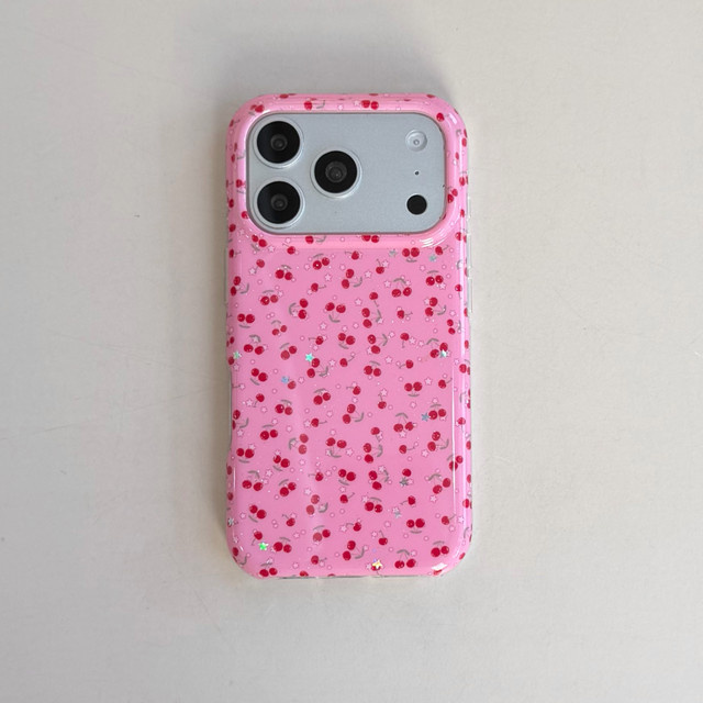 TROPLET Handyhülle mit Kirsch- und Sternenmuster in Pink für iPhone 17 16 15 14 13 Pro Max im Y2K-Glitzer-Design - Bild 1