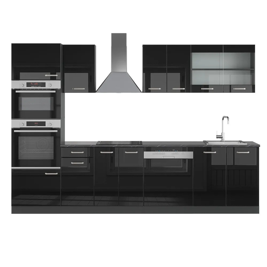 Vicco R-Line Küchenzeile in Schwarz Hochglanz und Anthrazit mit Hochschrank, Breite: 300 cm - Bild 2